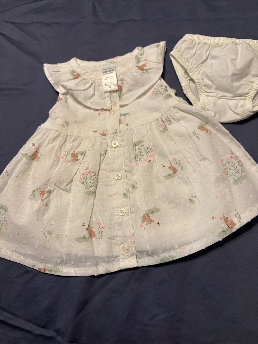 Carter's White Floral & Bunny Eyelet Dress with Bloomer